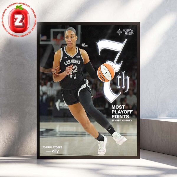 Aja Wilson Las Vegas Aces Most Playoff Points Record WNBA Basketball 2025 Home Decor Poster Canvas