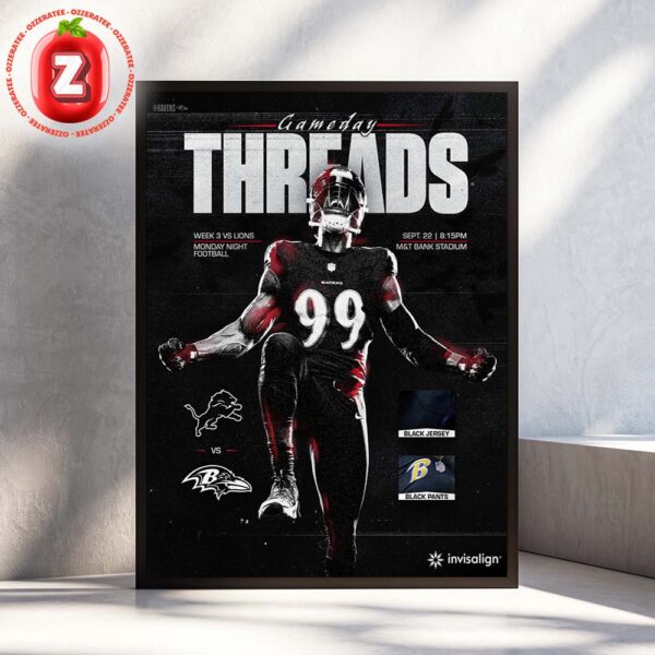 Baltimore Ravens vs Detroit Lions Gameday Threads Poster NFL Monday Night Football 2025 Home Decor Poster Canvas