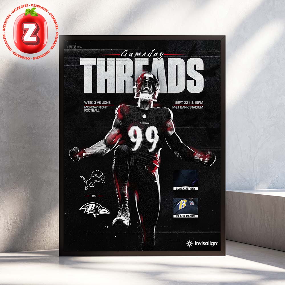 Baltimore Ravens vs Detroit Lions Gameday Threads Poster NFL Monday Night Football 2025 Home Decor Poster Canvas