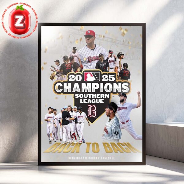 Birmingham Barons At Southern League On 2025 Back To Back Champions Baseball Home Decor Poster Canvas