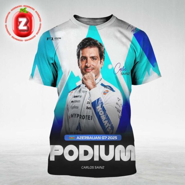 Carlos Sainz Podium Azerbaijan GP 2025 Williams Racing All Over Print Shirt