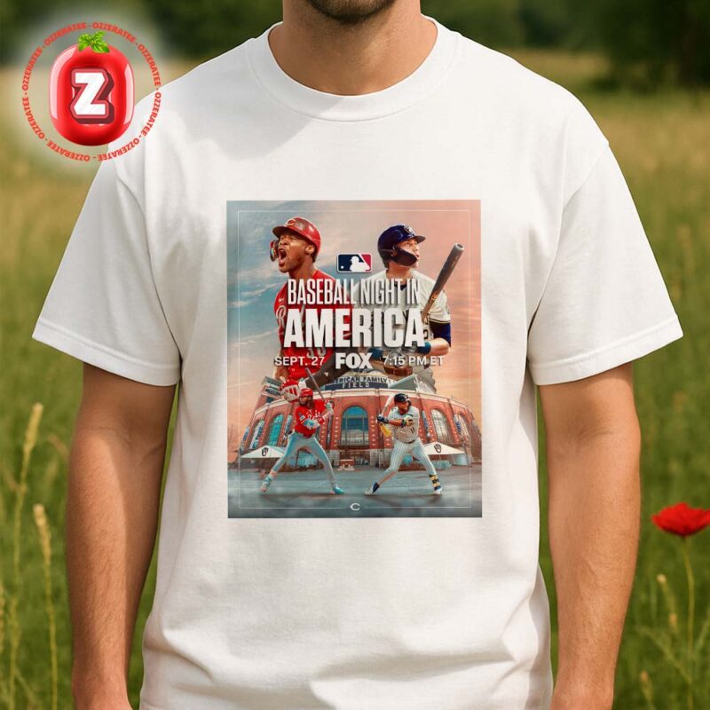 Cincinnati Reds vs Milwaukee Brewers Baseball Poster At American Family Field On September 27 2025 MLB Night In America Unisex T Shirt