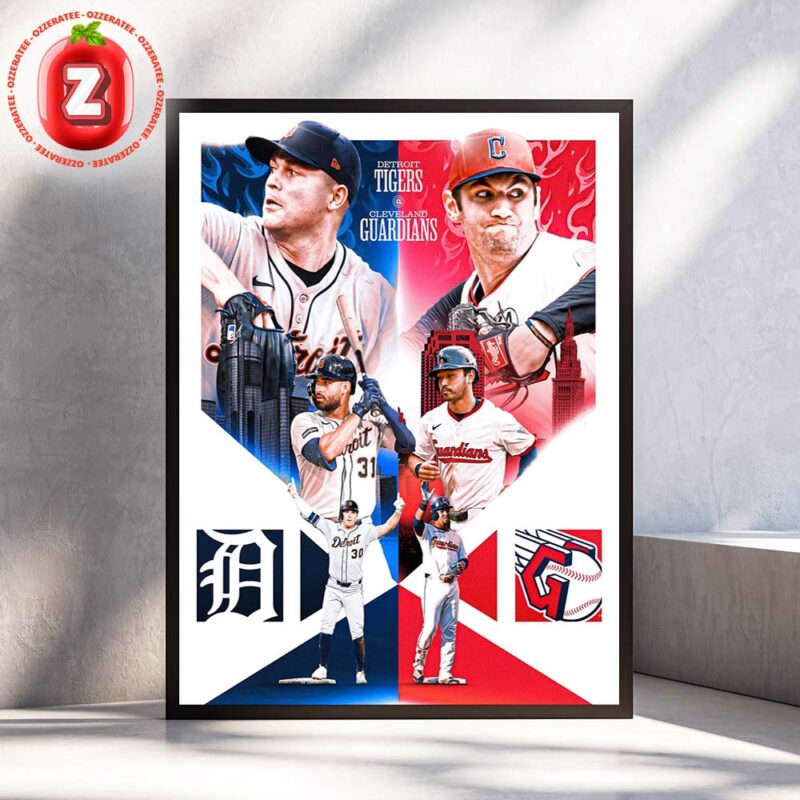 Detroit Tigers vs Cleveland Guardians Poster At Cleveland On 2025 Divisional Matchup MLB Baseball Home Decor Poster Canvas