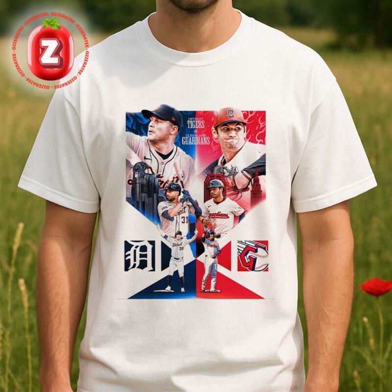 Detroit Tigers vs Cleveland Guardians Poster At Cleveland On 2025 Divisional Matchup MLB Baseball Unisex T Shirt
