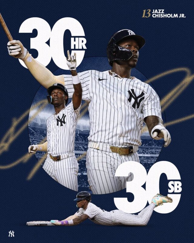 Jazz Chisholm Jr New York Yankees 30 30 Club 2025 Home Runs And Stolen Bases Record