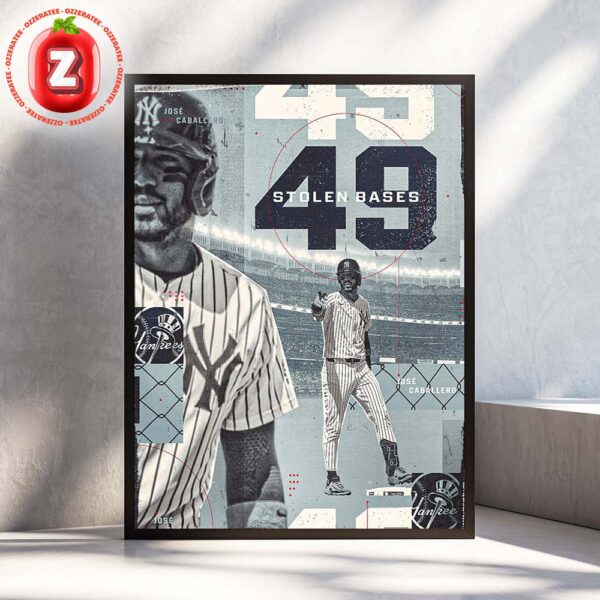 Jose Caballero New York Yankees Stolen Base Leader MLB Baseball 2025 Vintage Grit Home Decor Poster Canvas