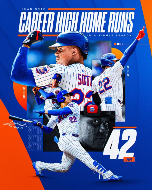 Juan Soto New York Mets Career High 42 Home Runs In 2025 Season Highlight Artwork