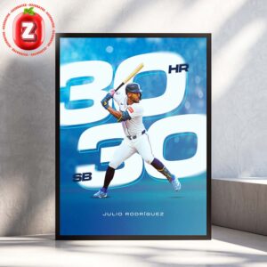 Julio Rodriguez Seattle Mariners 30 Home Runs 30 Stolen Bases MLB Baseball 2025 Dynamic Action Artwork Home Decor Poster Canvas