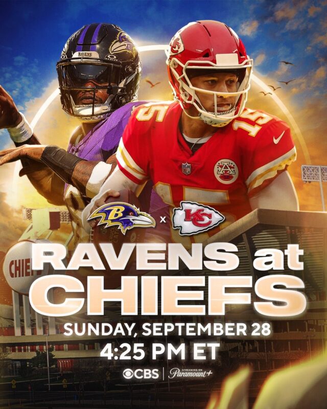 Kansas City Chiefs Rivalry vs Baltimore Ravens NFL Football September 28 2025 Electric Stadium Artwork