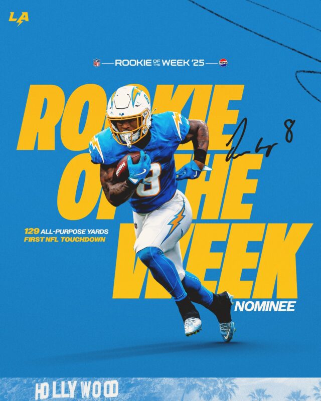 Los Angeles Chargers Hollywood Rookie Of The Week Nominee NFL Football 2025 Poster Dynamic Artwork