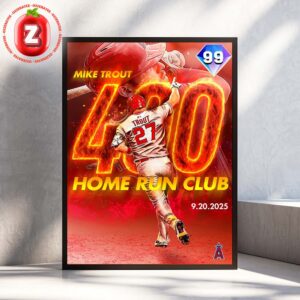 Mike Trout Los Angeles Angels 400 Home Run Club Achievement MLB Baseball September 20 2025 Home Decor Poster Canvas