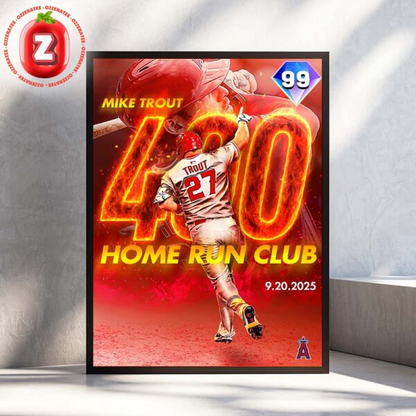 Mike Trout Los Angeles Angels 400 Home Run Club Achievement MLB Baseball September 20 2025 Home Decor Poster Canvas