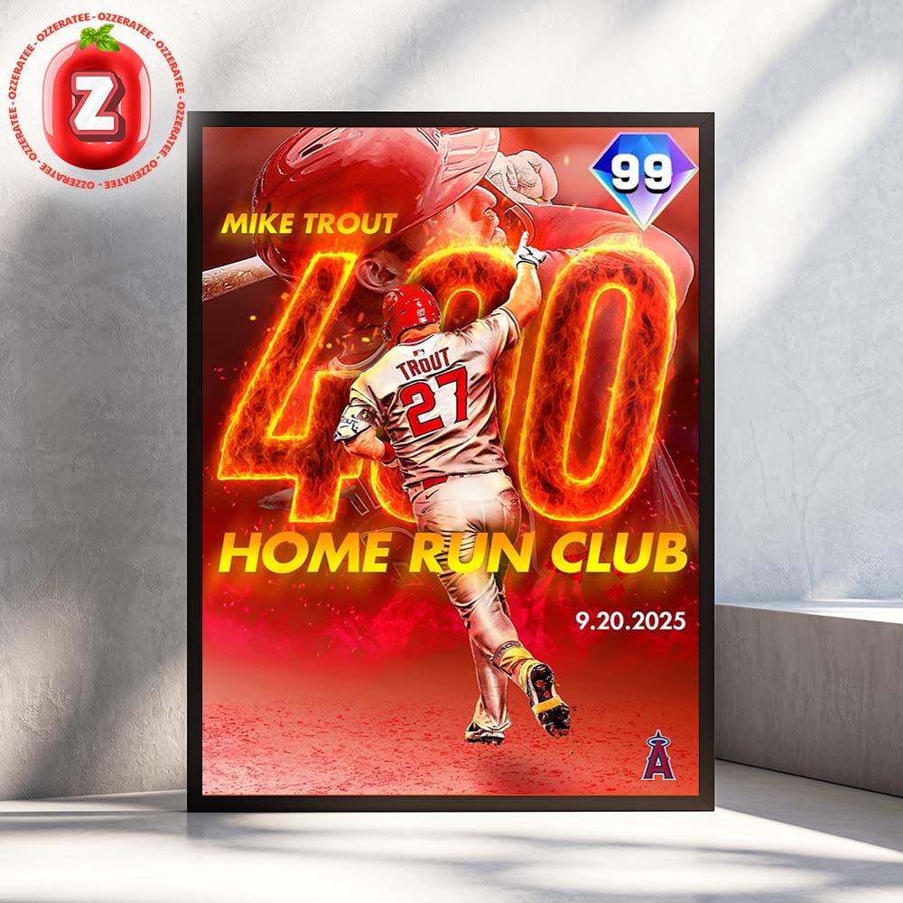 Mike Trout Los Angeles Angels 400 Home Run Club Achievement MLB Baseball September 20 2025 Home Decor Poster Canvas