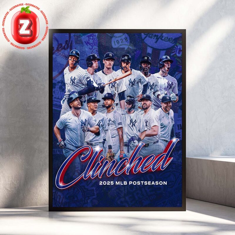New York Yankees Clinched 2025 MLB Postseason Baseball Poster Team Celebration Artwork Home Decor Poster Canvas