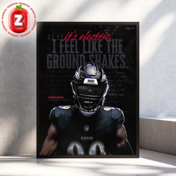Odafe Oweh Baltimore Ravens It’s Electric Poster NFL 2025 Dark Theme Home Decor Poster Canvas