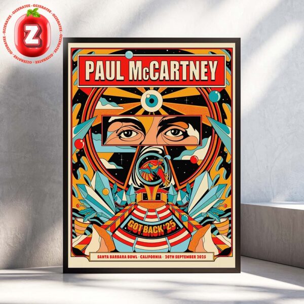 Paul McCartney Live Show Poster Music At Santa Barbara Bowl In California On September 26 2025 Got Back Tour Home Decor Poster Canvas