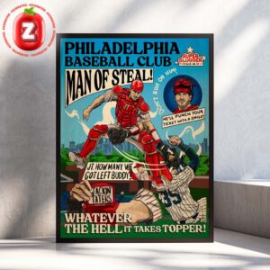 Philadelphia Phillies JT Realmuto Man Of Steal Comic Style Artwork Home Decor Poster Canvas