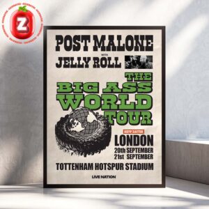 Post Malone Big Ass World Tour 2025 With Jelly Roll At Tottenham Hotspur Stadium London Home Decor Poster Canvas