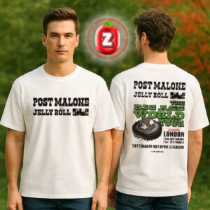 Post Malone Big Ass World Tour 2025 With Jelly Roll At Tottenham Hotspur Stadium London Two Sides Unisex T-Shirt