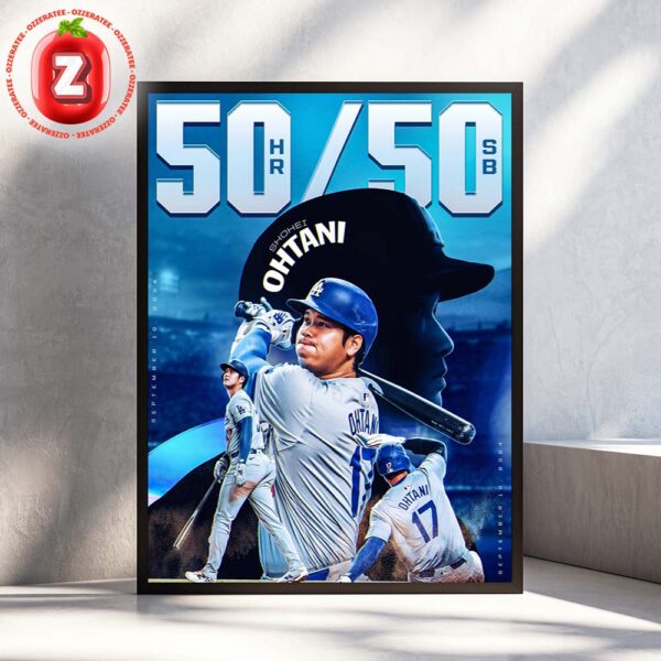 Shohei Ohtani 50 Home Runs 50 Stolen Bases Season 2024 Los Angeles Dodgers History Home Decor Poster Canvas