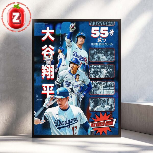 Shohei Ohtani Los Angeles Dodgers 55 Home Runs MLB Baseball 2025 New Career High Home Decor Poster Canvas