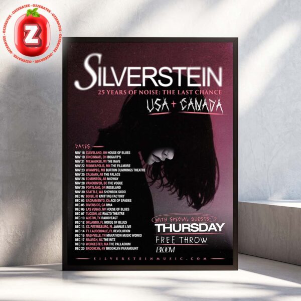 Silverstein 25 Years Of Noise The Last Chance USA Canada Tour 2025 With Thursday Free Throw Bloom Home Decor Poster Canvas