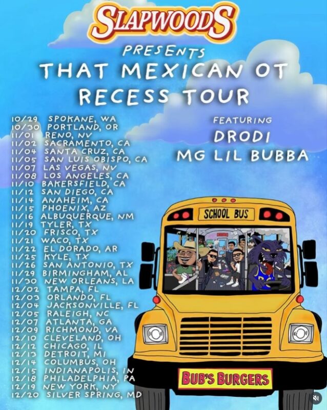 That Mexican OT Recess Tour 2025 US Cities Concert Poster Featuring Drodi and MG Lil Bubba