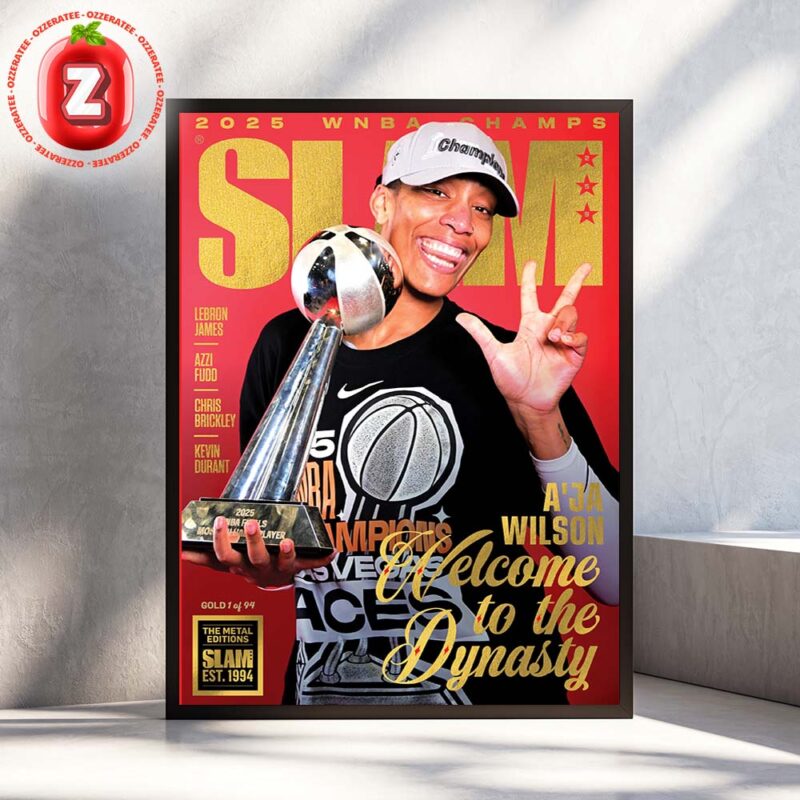 A’ja Wilson 2025 WNBA Champions Cover Poster SLAM 259 Welcome To The Dynasty Las Vegas Aces Gold Metal Home Decor Poster