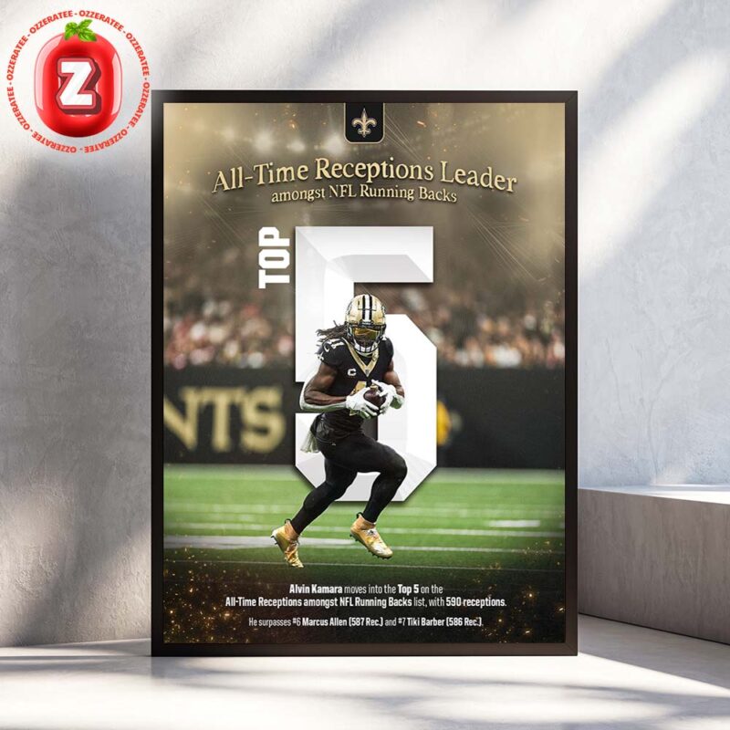 Alvin Kamara New Orleans Saints All Time Receptions Leader NFL Football 2025 Home Decor Poster Canvas