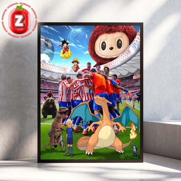 Atlético Madrid Victory Celebration Fantasy Crossover Poster Featuring Anime And Movie Characters 2025 Home Decor Poster Canvas
