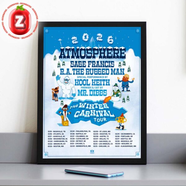 Atmosphere The Winter Carnival Tour 2026 Poster Featuring Sage Francis & R.A. The Rugged Man Home Decor Poster Canvas