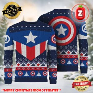 Captain America Red White And Blue Ugly Christmas Sweater 2025