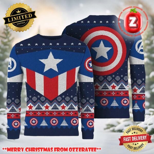 Captain America Red White And Blue Ugly Christmas Sweater 2025