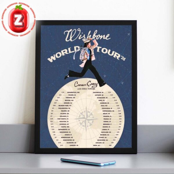 Conan Gray Wishbone World Tour 2026 Poster Concert Dates Map Art Print Home Decor Poster Canvas
