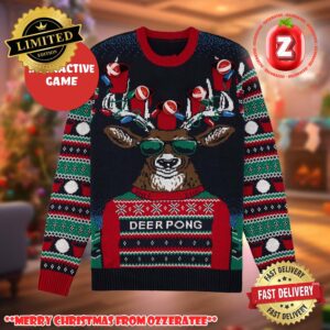 Deer Pong Interactive Santa Claus 2025 Ugly Christmas Sweater