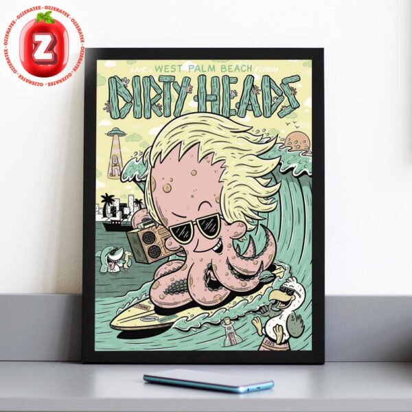 Dirty Heads Live Concert Poster At West Palm Beach FL On 2025 Surf Reggae Cartoon Octopus Artwork Home Decor Poster Canvas
