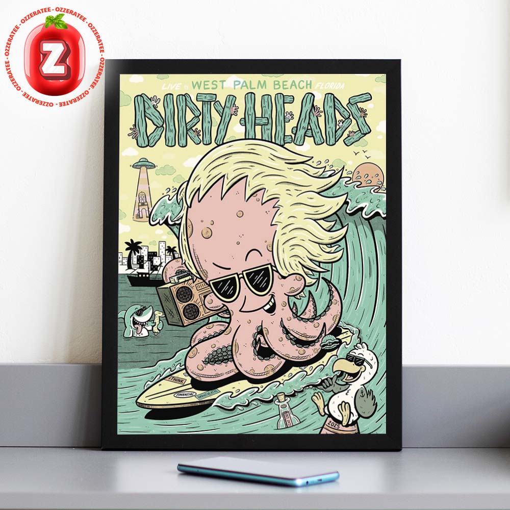 Dirty Heads Live Concert Poster At West Palm Beach FL On 2025 Surf Reggae Cartoon Octopus Artwork Home Decor Poster Canvas Dirty Heads Live Concert Poster At West Palm Beach FL On 2025 Surf Reggae Cartoon Octopus Artwork Home Decor Poster Canvas