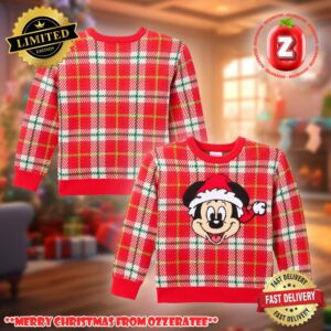 Disney Mickey Mouse 2025 Ugly Christmas Sweater Red Plaid Holiday Knit Jumper