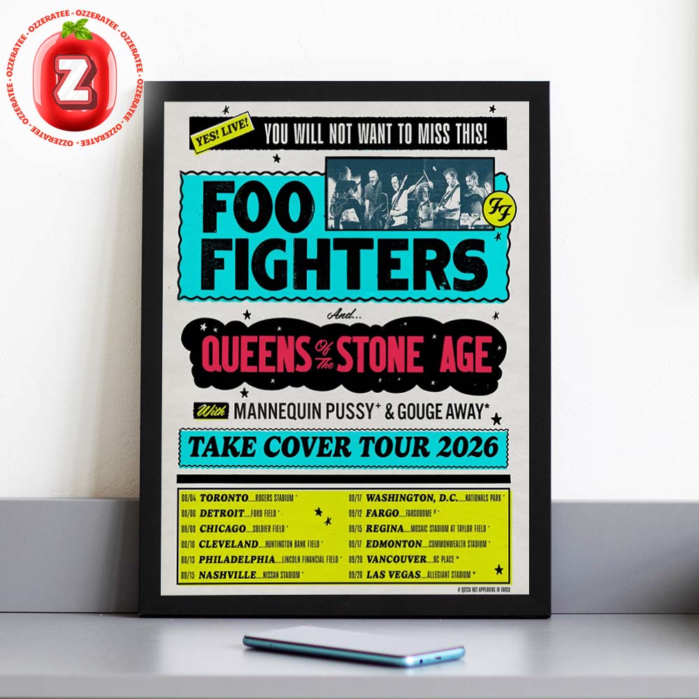 Foo Fighters And Queens Of The Stone Age Tour Poster Across North America On August To September 2026 Home Decor Poster Canvas