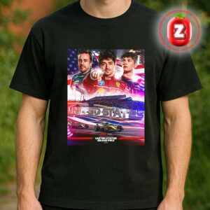 Formula 1 United States Grand Prix 2025 Featuring Charles Leclerc Fernando Alonso And F1 Drivers Racing Artwork Unisex T-Shirt