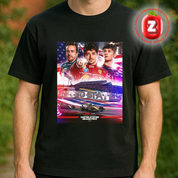 Formula 1 United States Grand Prix 2025 Featuring Charles Leclerc Fernando Alonso And F1 Drivers Racing Artwork Unisex T-Shirt