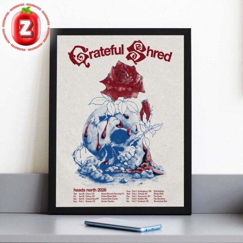 Grateful Shred Heads North 2026 Tour Poster With Skull And Rose Psychedelic Artwork Home Decor Poster Canvas