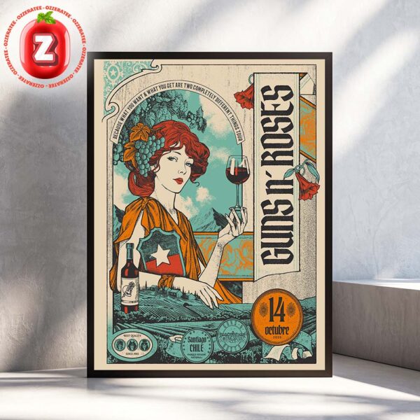 Guns N Roses Concert Poster At Parque Estadio Nacional In Santiago Chile On October 14 2025 Home Decor Poster Canvas