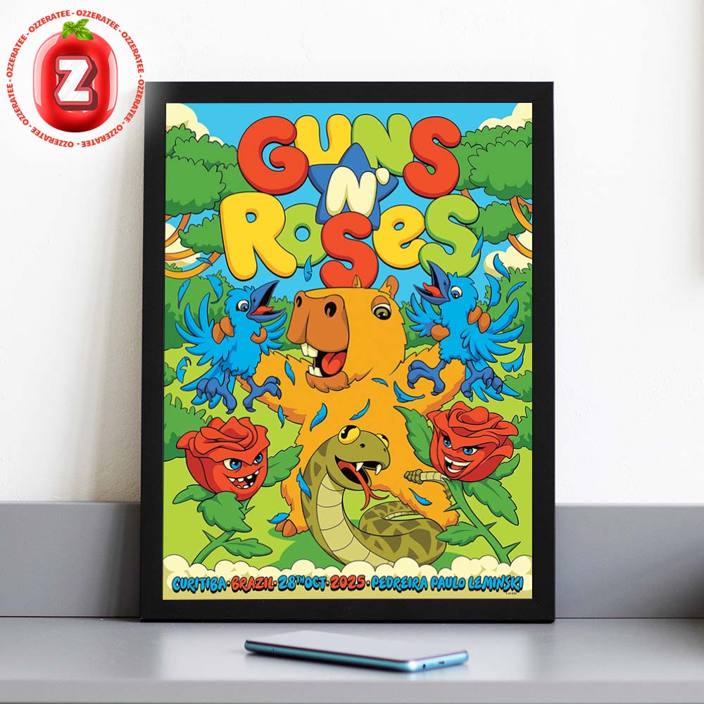 Guns N’ Roses Poster At Pedreira Paulo Leminski In Curitiba Brazil On October 28 2025 Colorful Wildlife Cartoon Artwork Home Decor Poster Canvas Guns N’ Roses Poster At Pedreira Paulo Leminski In Curitiba Brazil On October 28 2025 Colorful Wildlife Cartoon Artwork Home Decor Poster Canvas