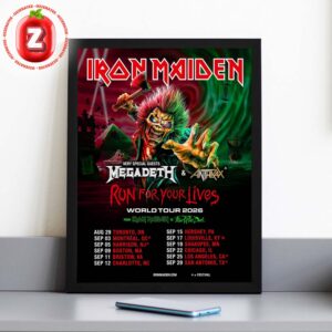 Iron Maiden Tour Poster With Megadeth And Anthrax At Multiple Venues Across North America On August To September 2026 Run For Your Lives Home Decor Poster Canvas