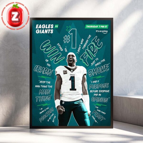 Jalen Hurts Eagles vs Giants Thursday Night Football Poster NFL 2025 Motivation Quote Artwork Home Decor Poster Canvas