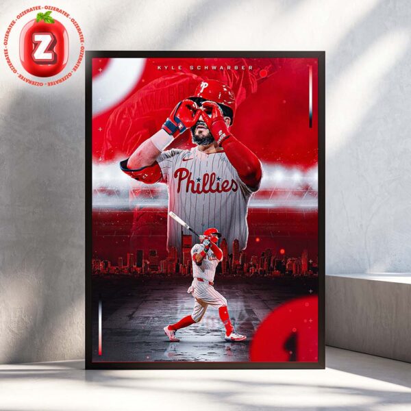 Kyle Schwarber From Philadelphia Phillies Home Run Explosion Phillies MLB 2025 Poster Power Swing Red Stadium Lights Home Decor Poster Canvas