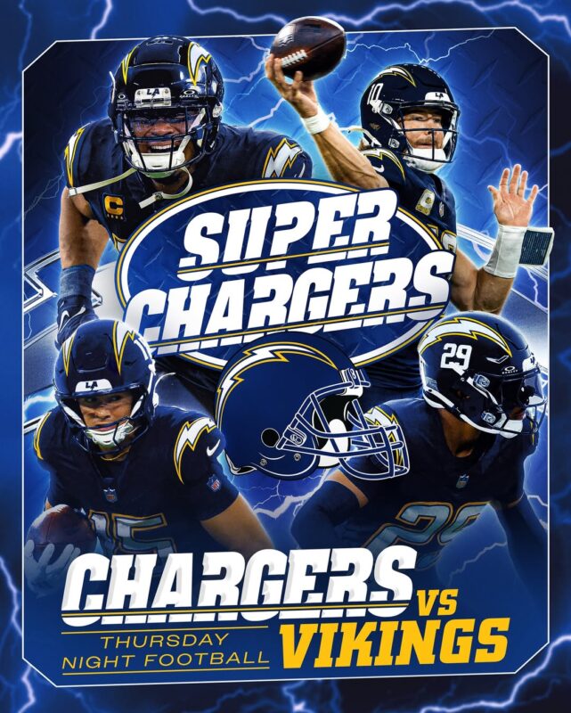 Los Angeles Chargers Vs Minnesota Vikings Game Poster Thursday Night Football NFL 2025