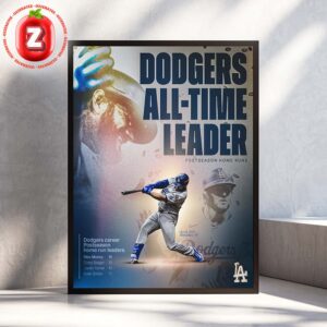 Los Angeles Dodgers Poster All Time Leader In Postseason Home Runs In Milwaukee On October 14 2025 MLB Record Artwork Home Decor Poster Canvas