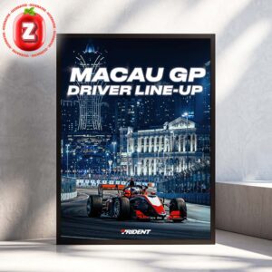 Macau Grand Prix 2025 Poster Featuring Trident Team Race Car On Night Street Circuit Home Decor Poster Canvas